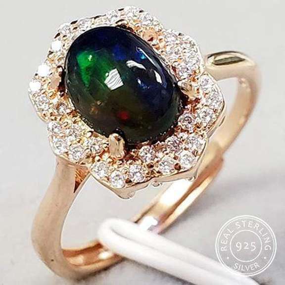 GENUINE ETHIOPIAN BLACK OPAL & CREATED WHITE TOPAZ 1.00CT SILVER RING