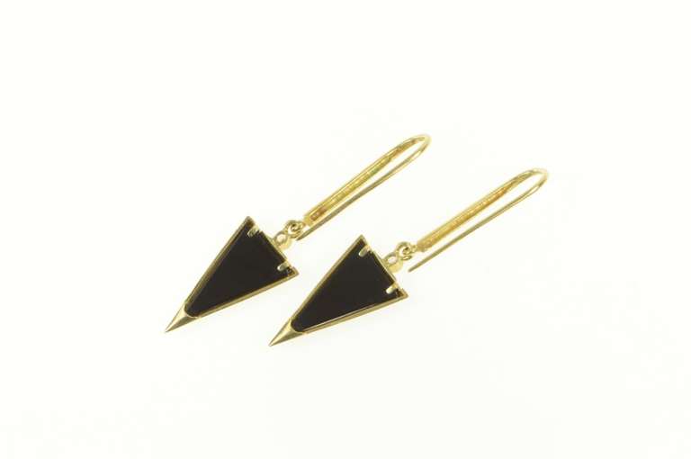 14K Yellow Gold Triangle Black Onyx Diamond Accent Dangle Earrings