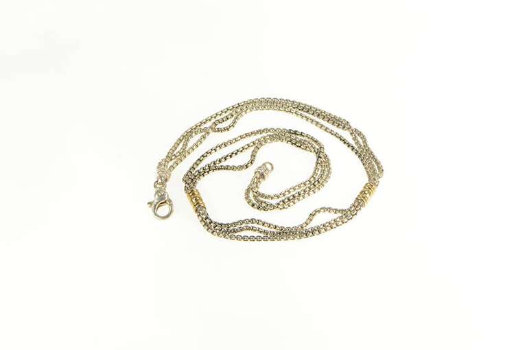 Sterling Silver Layered Box Link 14k Accent Chain Necklace