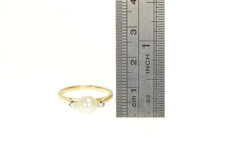 14K Yellow Gold 1950's Classic Pearl Diamond Accent Statement Ring
