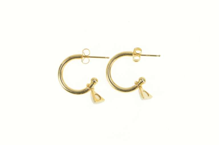 14K Yellow Gold Trillion Natural Opal Dangle Statement Hoop Earrings