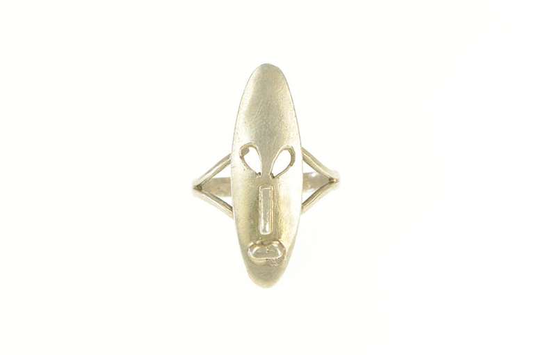 Sterling Silver Oval African Traditional Face Mask Statement Ring