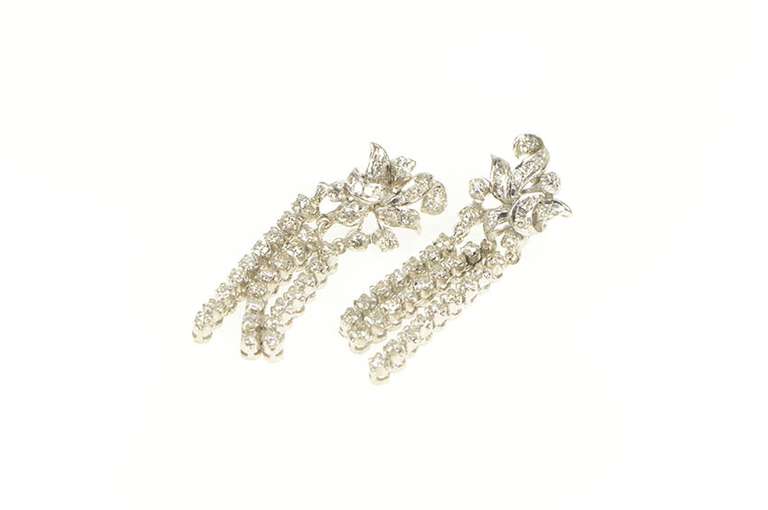 Platinum 1.25 Ctw 1950's Diamond Fringe Tassel Dangle Earrings
