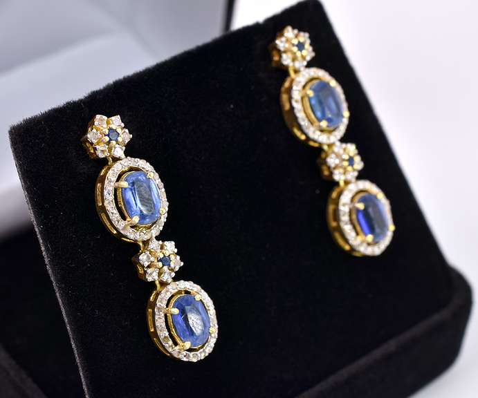 Precious 3.50CTW Kyanite & 1.33CTW Diamond Dangle Earrings in Gold Plated Sterling Silver