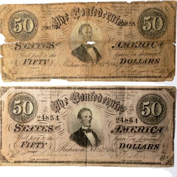 2 $50 Confederate States Notes T-66