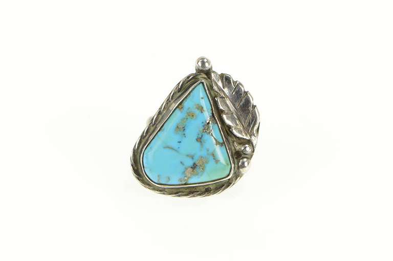 Sterling Silver Native American Turquoise Leaf Statement Ring