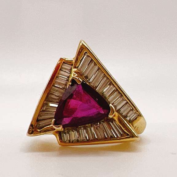 14kt Solid Yellow Gold, Ruby, & Diamond Cocktail Ring