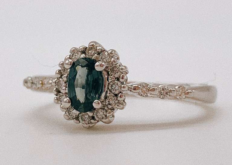 14kt Solid White Gold, Blue Sapphire, & Diamond Cocktail Ring