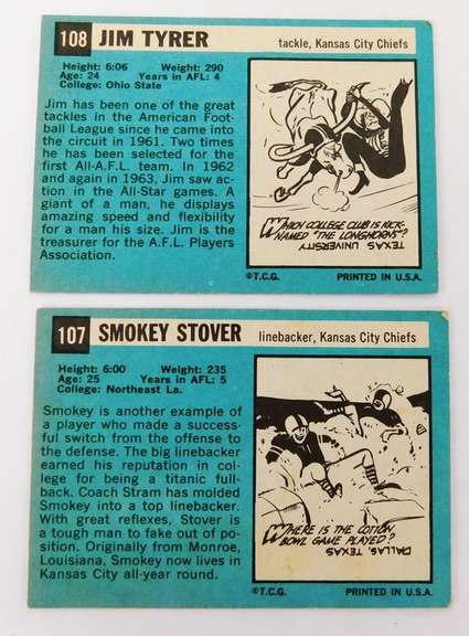 2 Topps 1964 Chiefs Rookie Football Cards