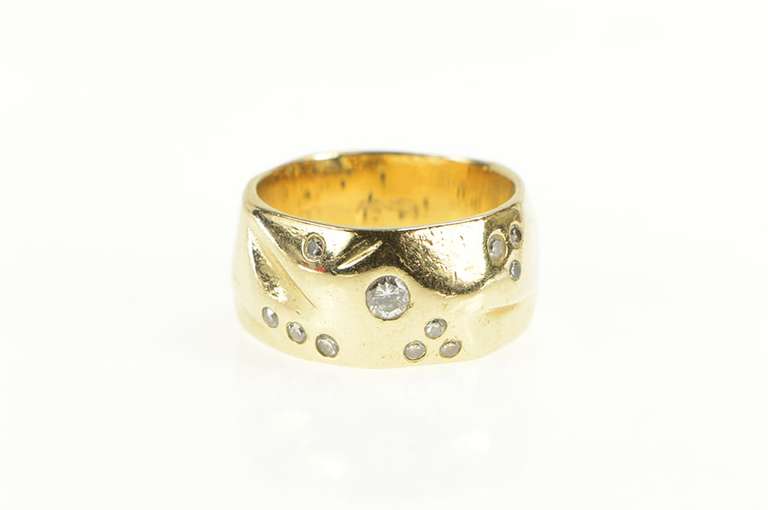 18K Yellow Gold Diamond Flush Freeform Statement Band Ring