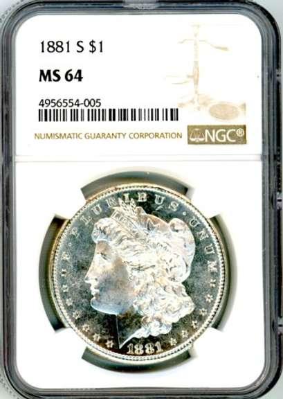 1881-S Morgan Silver Dollar in NGC MS64