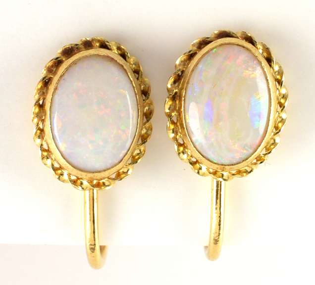 Traditional 14k Screwback Opal Earrings