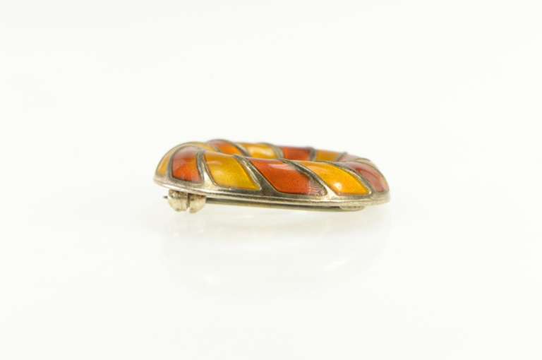 Sterling Silver 1960's Vintage Orange Enamel Swirl Wreath Pin/Brooch