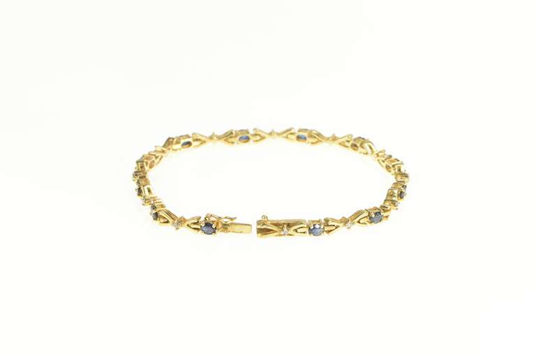 14K Yellow Gold Diamond Sapphire Inset Bowtie Link Tennis Bracelet