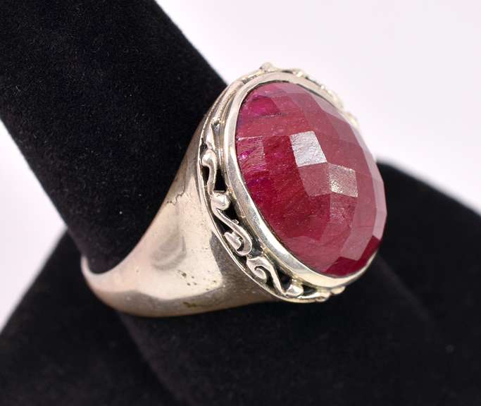 Sterling Silver Ring With Enhanced Ruby