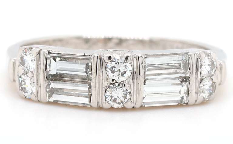 Vintage 0.58ctw Baguette and Round Diamond Ring in Platinum