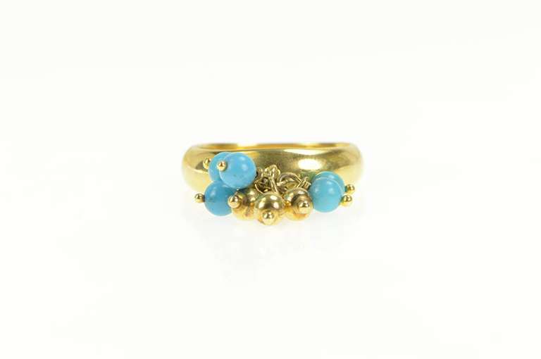 Sterling Silver Turquoise Beaded Ball Fringe Tassel Pom Pom Ring