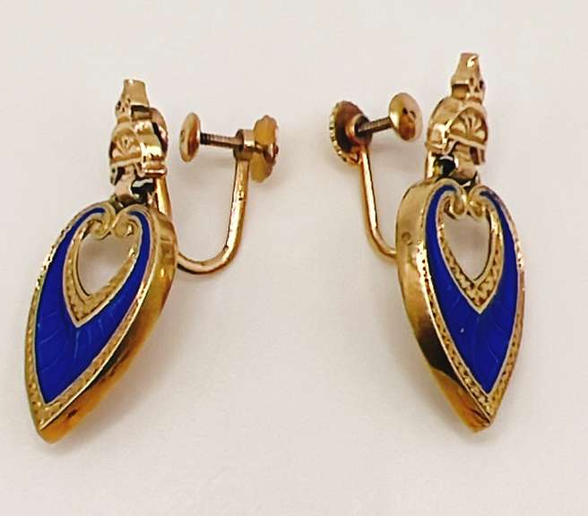 14kt Solid Yellow Gold & Blue Enamel Earrings