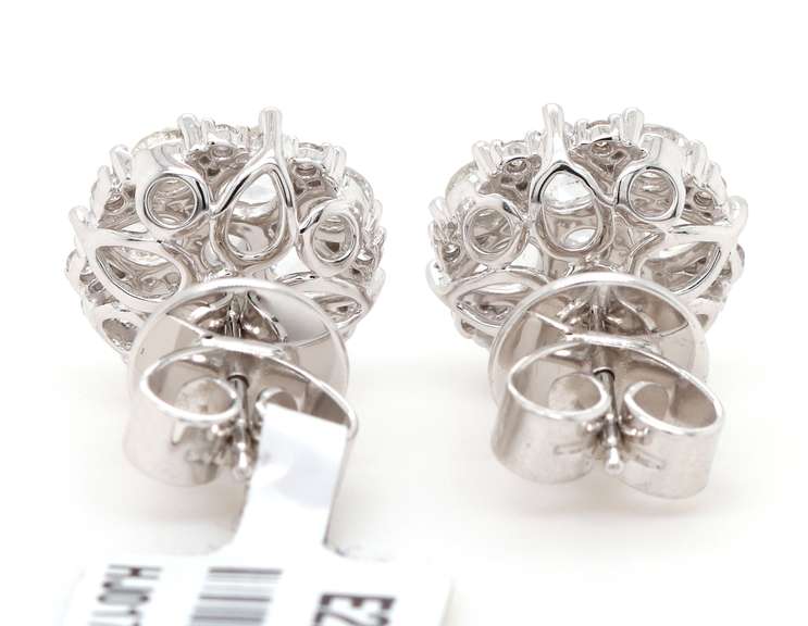 New 2.04ctw Pear Shape Rose Cut and Round Diamond Stud Earrings in 18K