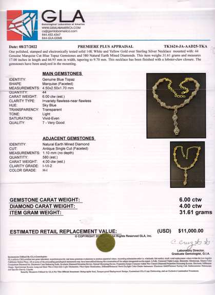 Breathtaing 6.00CTW Sky Blue Topaz & 4.00CTW Diamond Lariat Necklace in Gold Plated Sterling Silver