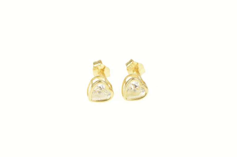 14K Yellow Gold Heart Cut Cubic Zirconia Solitaire Stud Earrings