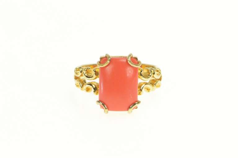 Gold Plated Sim. Coral Squared Badavici Retro Statement Ring