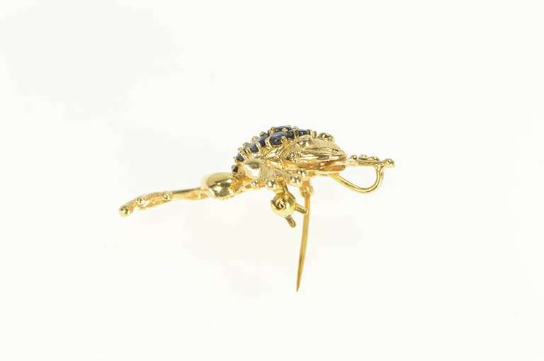 14K Yellow Gold Pave Sapphire Diamond Tree Frog Pin/Brooch