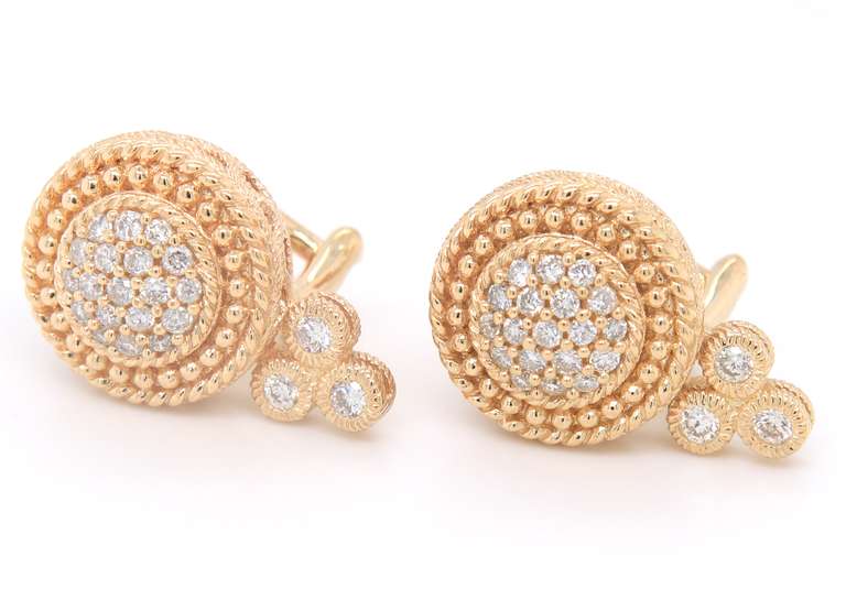 Handsome Yellow Gold Judith Ripka Pave Diamond Earrings