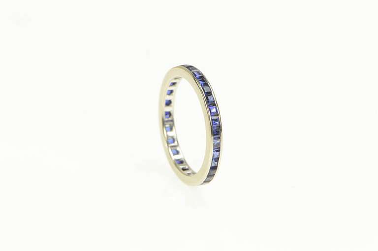 14K White Gold Art Deco Princess Syn. Sapphire Eternity Band Ring