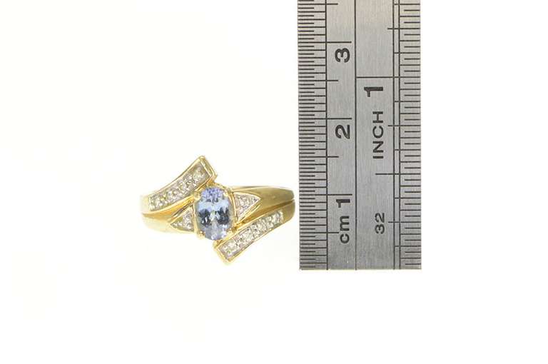 14K Yellow Gold Tanzanite Diamond Accent Bypass Freeform Ring