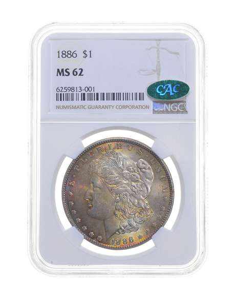 MS62 1886 Morgan Silver Dollar - CAC - Graded NGC