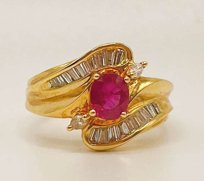 18kt Solid Yellow Gold, Ruby, & Diamond Ring