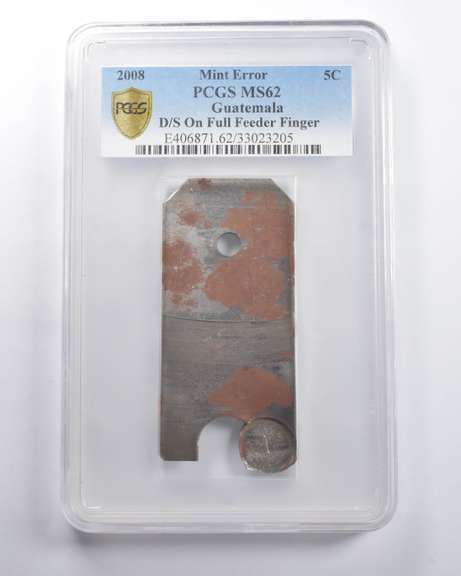 MS62 Mint Error 2008 Guatemala 5 Centavos D/S Full Feeder Finger PCGS