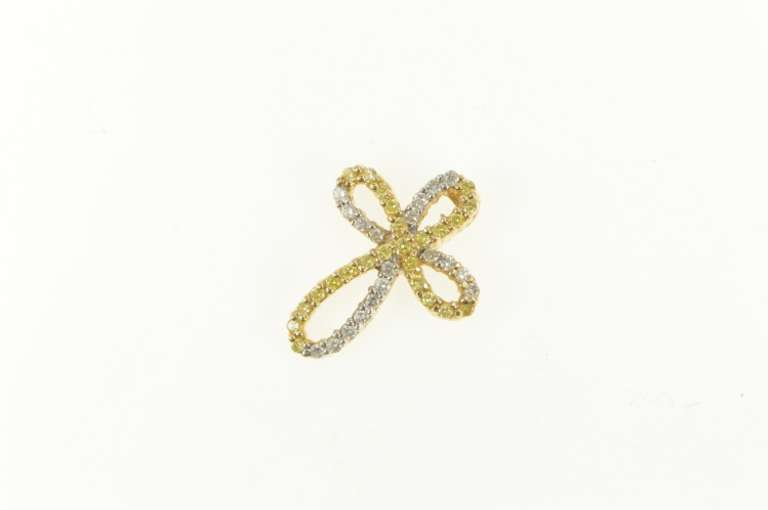 14K Yellow Gold 0.64 Ctw White & Yellow Diamond Cross Pendant