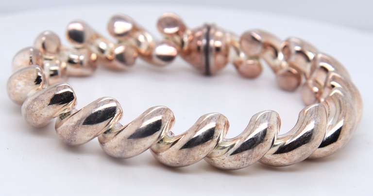 Italian Vintage 925 Sterling Silver Signed Wavy Bracelet