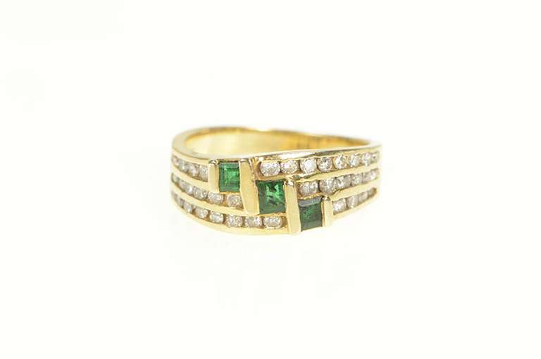14K Yellow Gold 0.83 Ctw Princess Emerald Diamond Tiered Band Ring