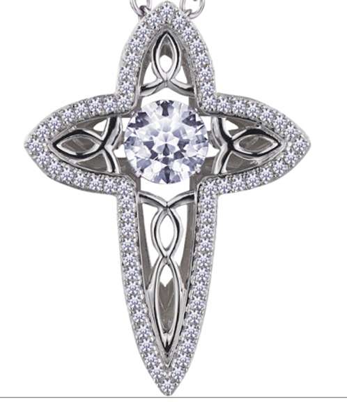 Sterling silver Cross dancing stone pendant in Silver