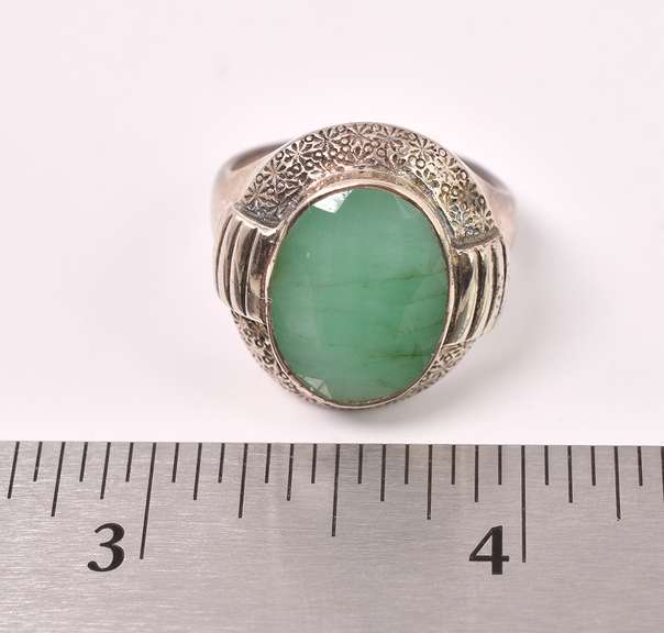 Green Beryl Set In Sterling Ring