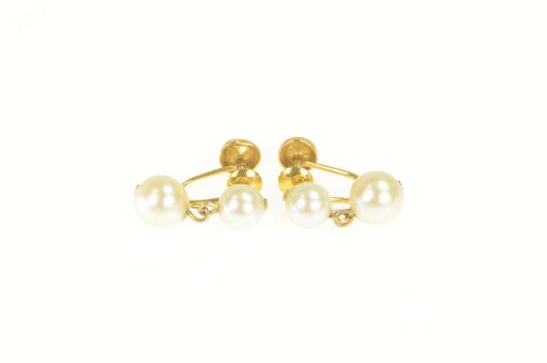 10K Yellow Gold Pearl Dangle Vintage 1960's Screw Back Earrings