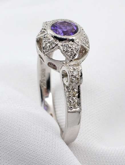 Regal Amethyst & Diamond Ring in 14K WG