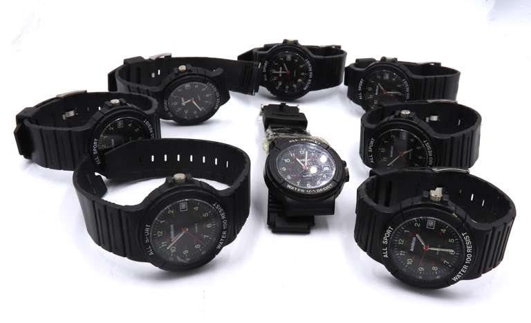 Group of 8 Amitron Sport Black Date Watches