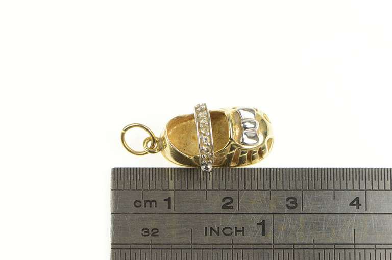 14K Yellow Gold Two Tone Diamond Mary Jane Baby Shoe Charm/Pendant