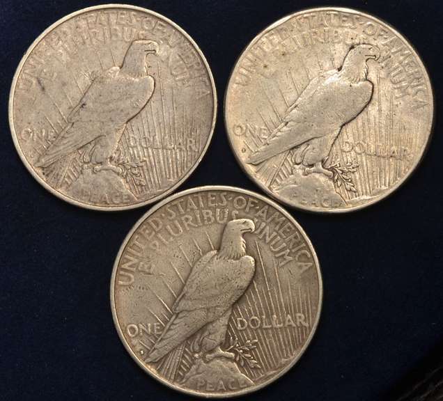 Lot Of 3 Circulated Silver Peace Dollars