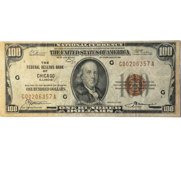 $ 100 1929 Series Chicago National Currency Note