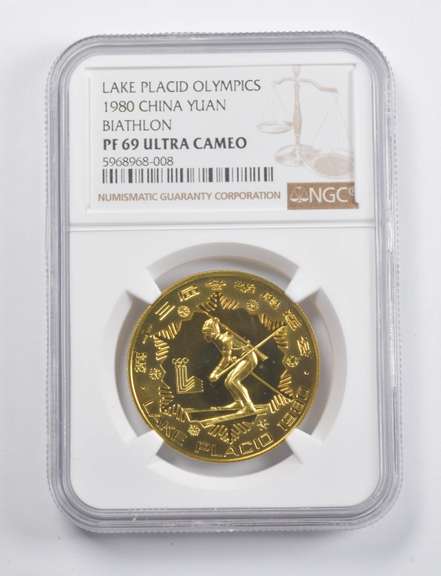 PF69 UCAM 1980 China 1 Yuan Lake Placid Olympics Biathlon NGC
