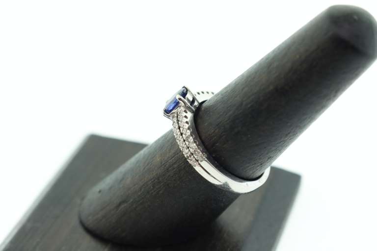 14kt Solid White Gold, Blue Sapphire, & Diamond Ring