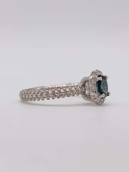14kt Solid White Gold, Blue Sapphire, & Diamond Cocktail Ring