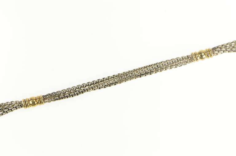 Sterling Silver Layered Box Link 14k Accent Chain Necklace