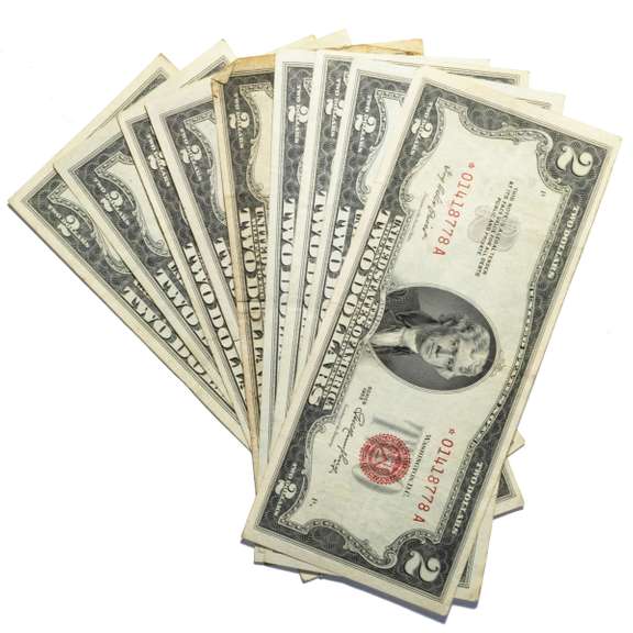 9 Various $2 Red Seal US Notes