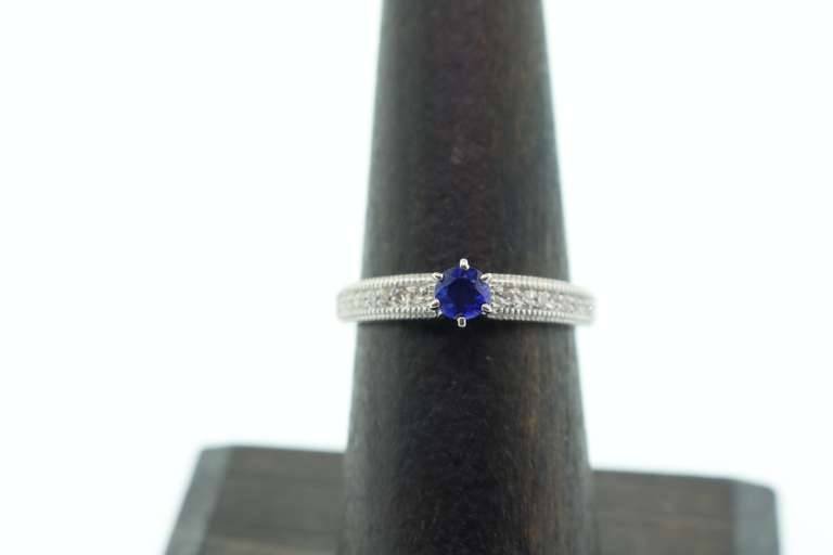 14kt Solid White Gold, Blue Sapphire, & Diamond Ring